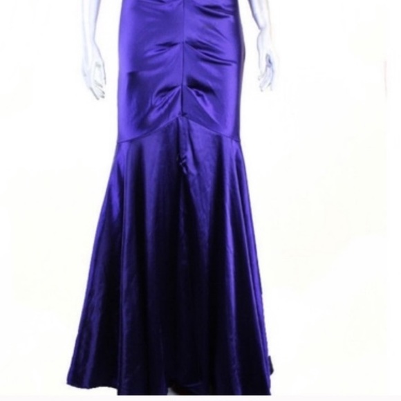 Xscape Formal Dress Purple One Shoulder Ruffle Mermaid Satin Gown Prom Formal - Picture 3 of 6